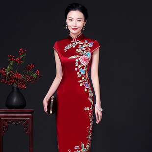 真丝手绣旗袍高端礼服体面大气长旗袍女气质优雅宴会中式礼服旗袍