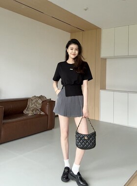 张阿星【清爽一夏】拉链调节百搭T恤+高腰A字百褶裙裤 W424G00876