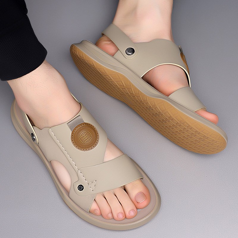 牛筋底男士拖鞋外穿两用沙滩鞋男20E24年夏季新款真皮软底凉鞋真