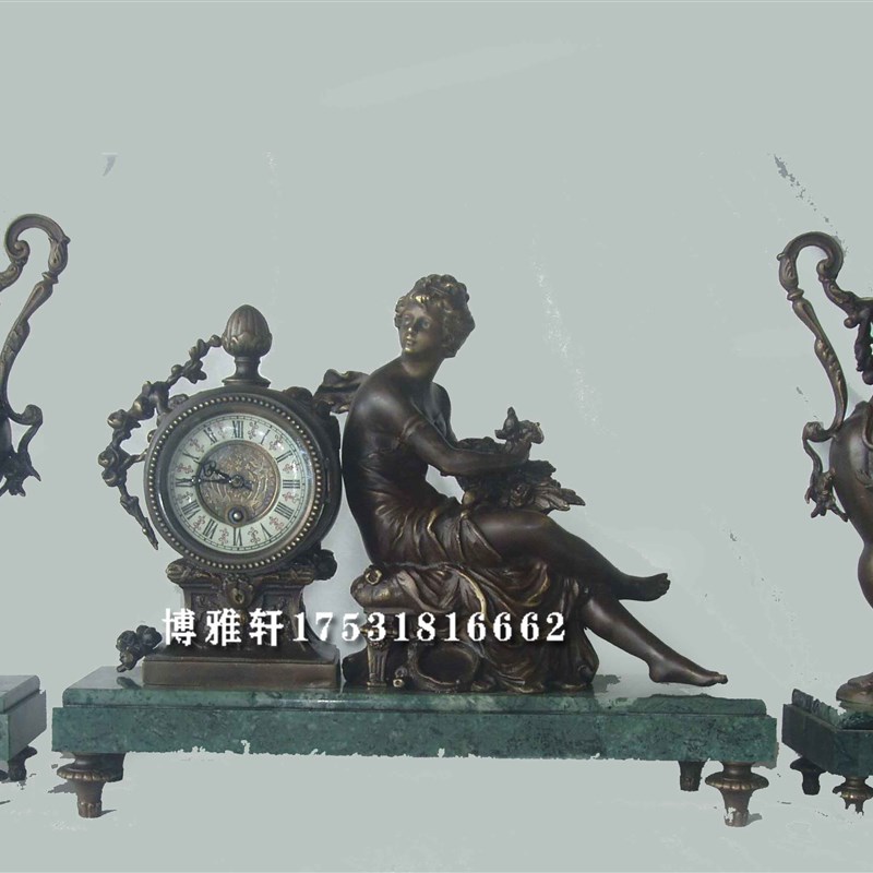 钟表古典欧式发条座钟铸铜花瓶家居客厅条案装饰风水镇宅西洋古钟