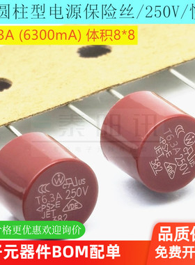 6.3A 382圆柱形电源保险丝250V T6300mA T6.3A慢断电流 体积8*8*4