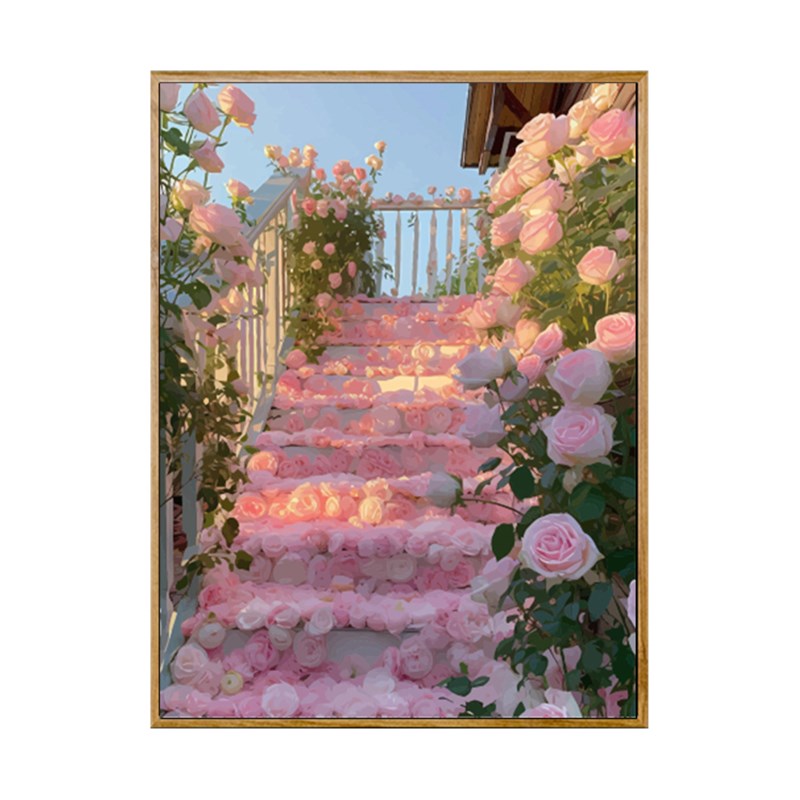 新品氛围感玫瑰数字油画diyx填色画画手工填充浪漫风景解压油彩装