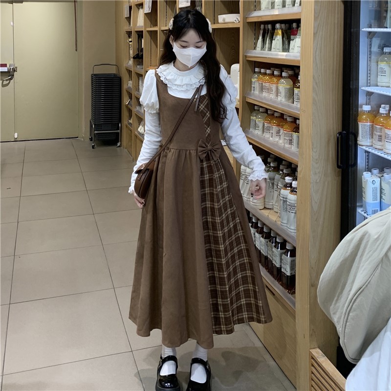 少女时尚气质连衣裙秋冬长裙小个子初中高中学生洋气设计感套装裙