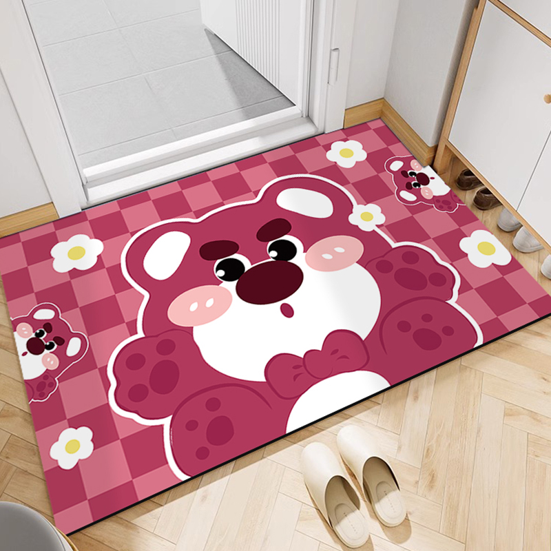 草莓熊地毯pvc入户门地垫免z洗皮革玄关门口进门可擦洗卡通脚垫子
