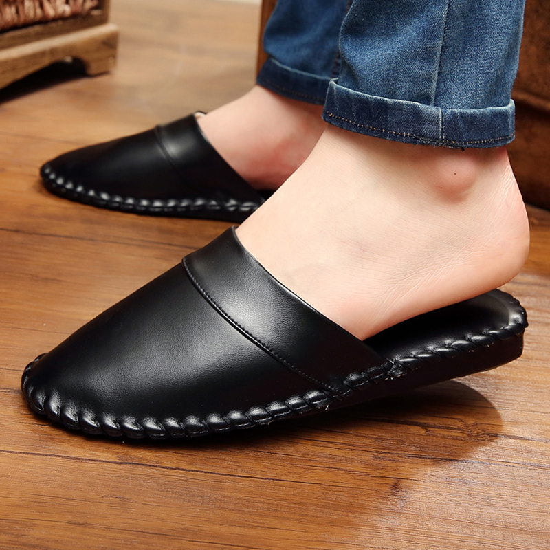 冬天高级定e制手工艺皮拖鞋秋冬大码家用室内家居木地板软底拖鞋