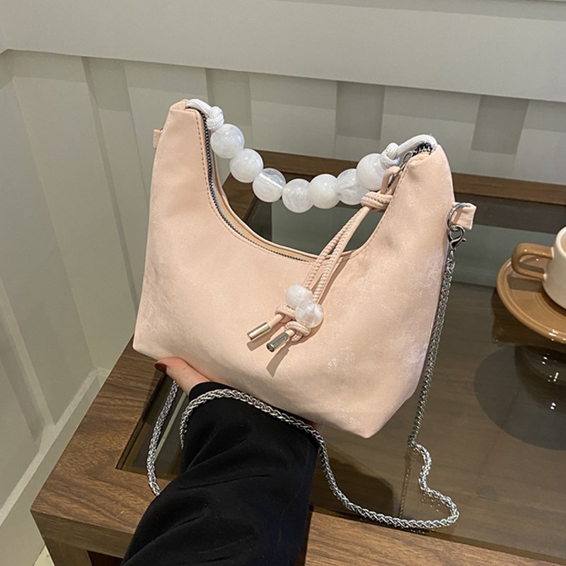 新中式串珠手提包包女2024新款夏季百搭链条单肩T斜挎包高级感小