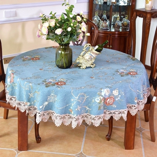 欧式蓝色加厚餐h桌布布艺台布圆桌布转盘卓面家用大枱布盖布定制