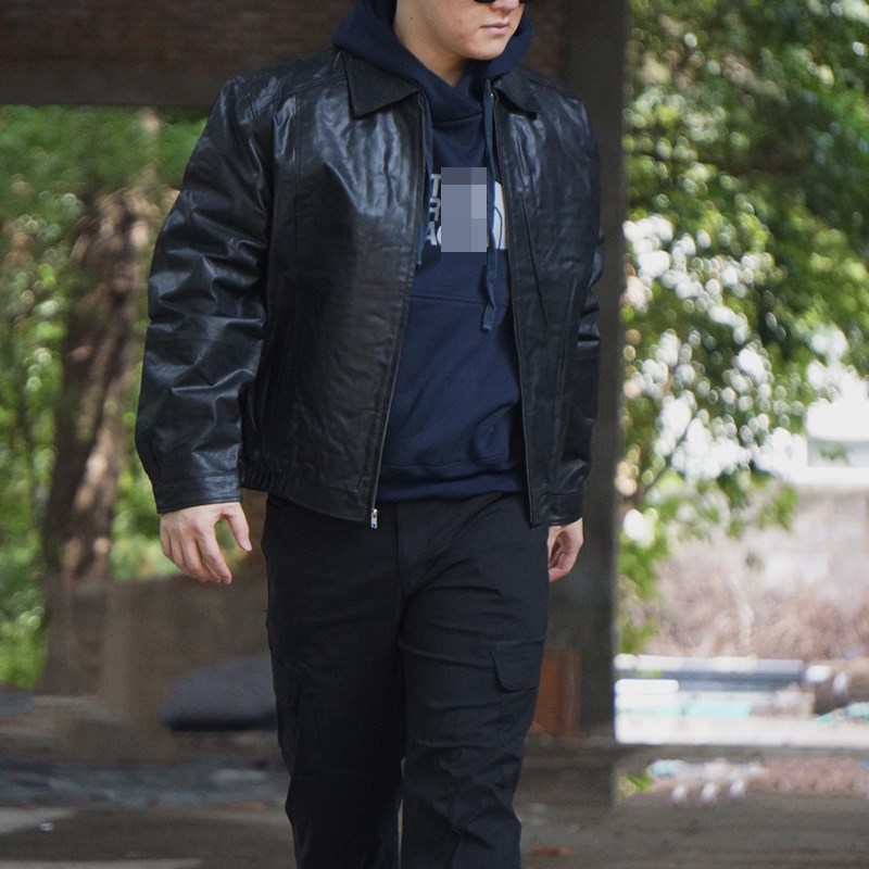 胸126-156CM加大码胖爸男款秋冬季 翻领商务休闲真皮夹克皮衣2108