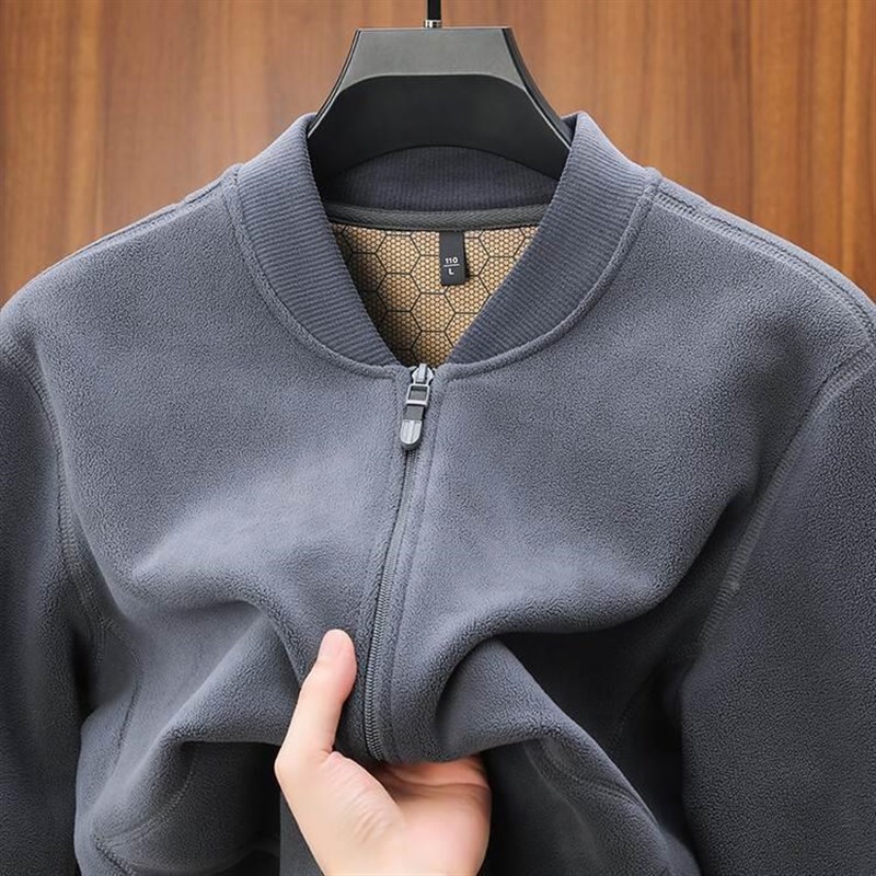 石墨烯蓄热科技!双面摇粒绒夹克男加厚保暖抓绒开衫卫衣男士外套