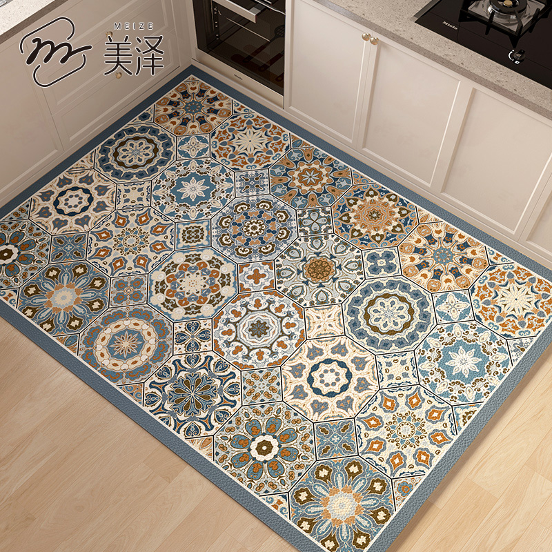 厨房地垫2024新款家用t防滑防油可擦免洗整铺脚垫皮革防水门垫地