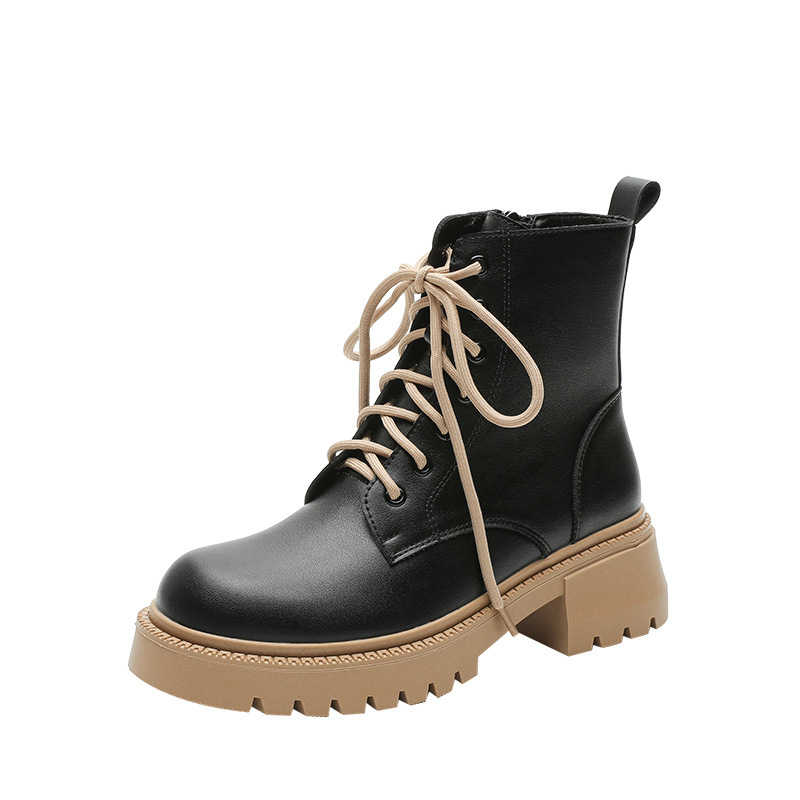 系带马丁靴c女20m23年秋冬季新款粗跟厚底短靴韩版机车靴子女