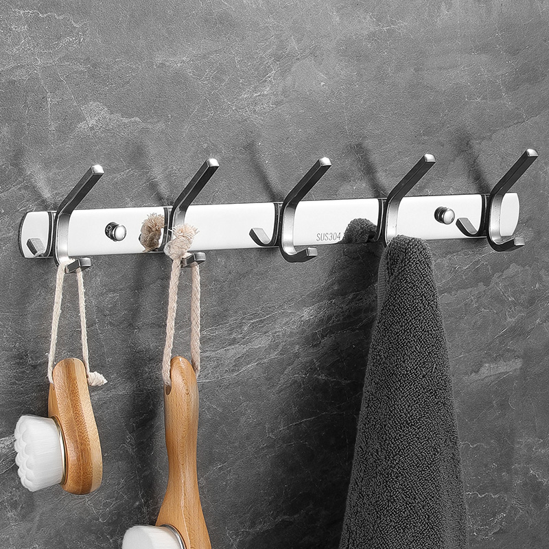 304不锈钢排钩挂钩卫生间毛巾衣服挂衣钩免打孔浴室挂衣架置物架