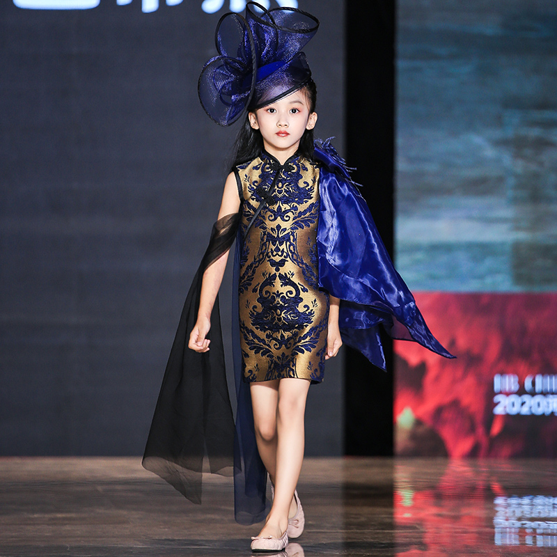 儿童旗袍中国风2021新款模特t台 女童礼服裙高端走秀国潮演出服夏