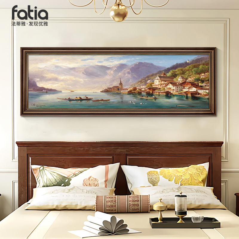 美式卧室床头装饰画主卧房间挂画欧式客厅背景墙横幅风景建筑壁画