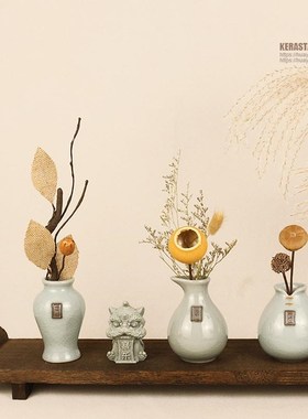 新中式茶室摆件客厅茶几橱柜禅意置物架国风高级感陶瓷小花瓶插花