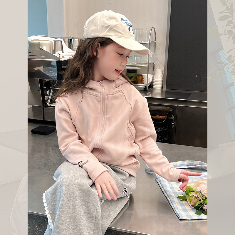 女童连帽休闲开衫儿童运动外套大童装洋气网红上衣2025春秋新款