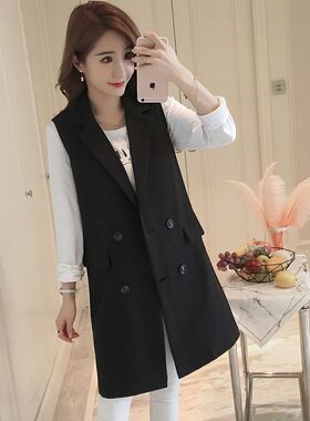 马甲女春秋中长款韩版2024新款秋季西装无袖外套女士显瘦坎肩马夹