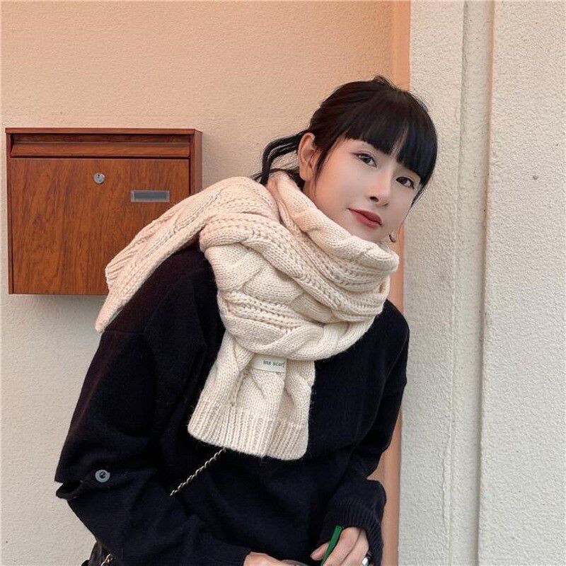 2024秋冬韩版毛线针织围巾女新款学生高级感百搭保暖麻花流苏围脖