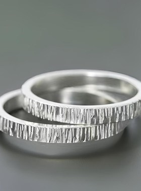 999纯银手工树纹戒指男女个性时尚情侣对戒七夕生日礼物