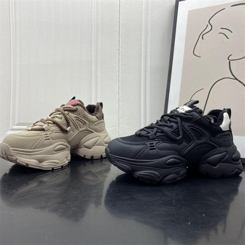 2023新款头层牛皮真皮厚底增高松E糕休闲运动鞋女老爹鞋加绒保暖