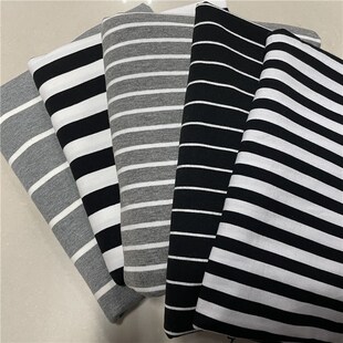 意式黑白灰色条纹纯棉针织布料弹力棉男女款成人短袖T恤服装面料