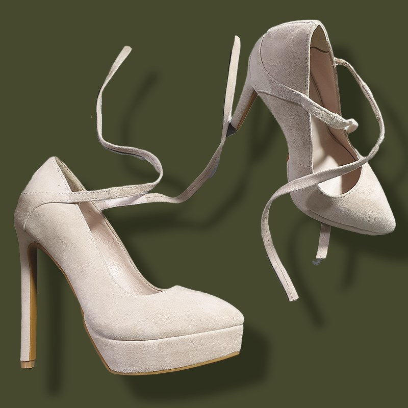 裸粉色绑带高跟鞋防水台尖头u单鞋13厘米细跟走秀时装鞋女2025新