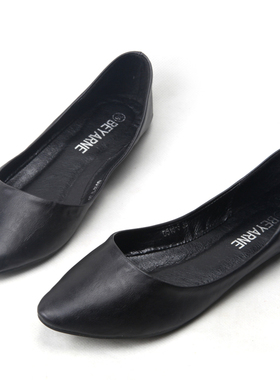 黑色平底女鞋 浅口软底软面单w鞋 工作鞋大码42 小码33简单光面鞋