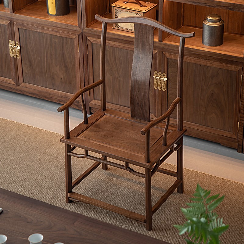 实木官帽椅黑胡桃木主人椅书桌椅子太师椅老榆木圈椅茶桌椅