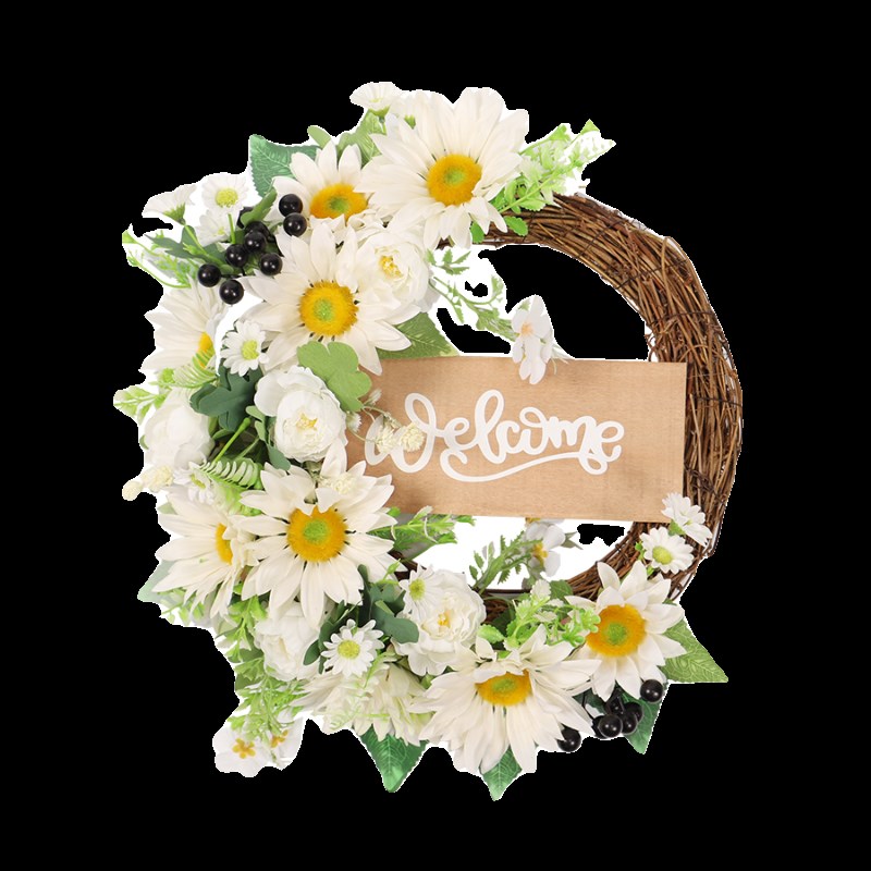 森系仿真花壁挂白色向日葵半边花环家居室内装饰门挂庭院橱窗挂件