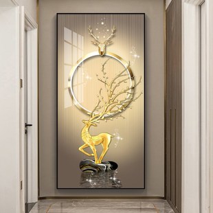 入户玄关装饰画LD灯寓意走廊过道挂画现代麋鹿玄幻背景墙壁画