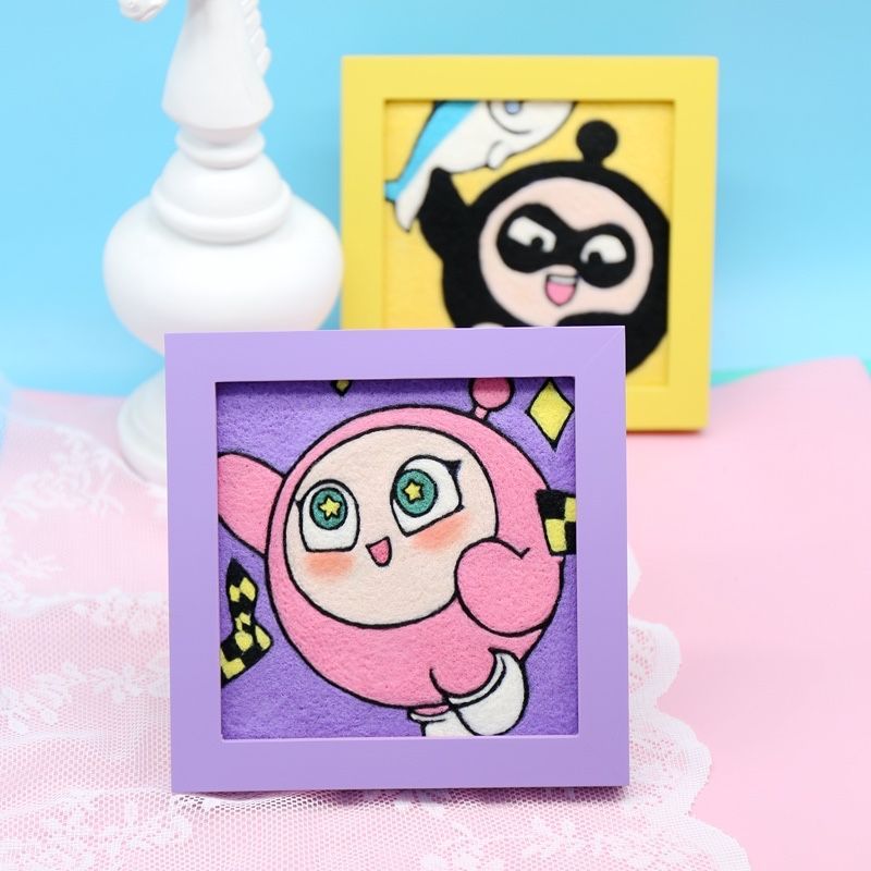 羊毛毡羊毛毡蛋仔手工DIY简单派对相框画学生公仔礼品相框材料包