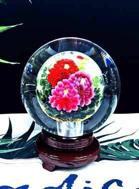 高档手工内画水晶球万里长城牡丹山水大展宏图龙办公装饰中式