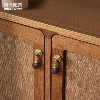 碧通法式吊坠橱柜拉手金色单孔黄铜抽屉门把手胡桃木卧室拉手
