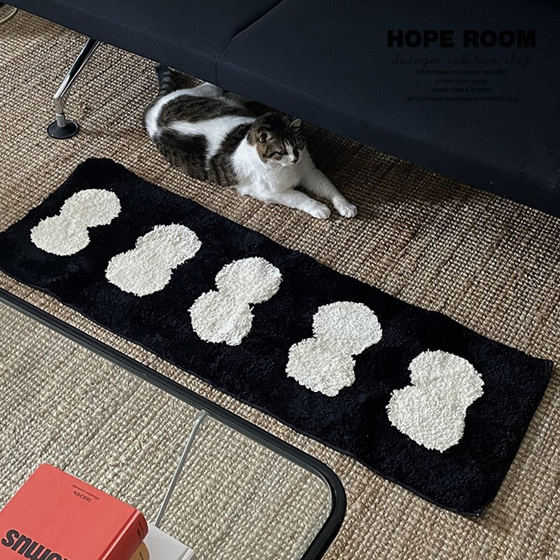 卧室地毯长条家用隔凉防滑床边毯现代风耐脏植绒地毯四季通用