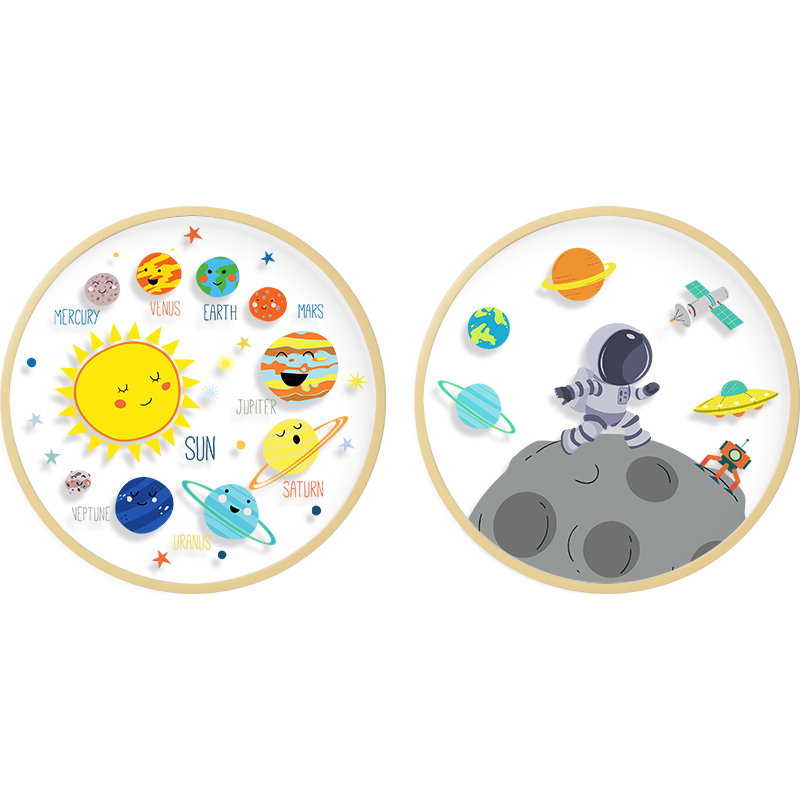 起贝现代简约客厅宇宙太空圆形透明装饰画卡通儿童房卧室行星挂画图片