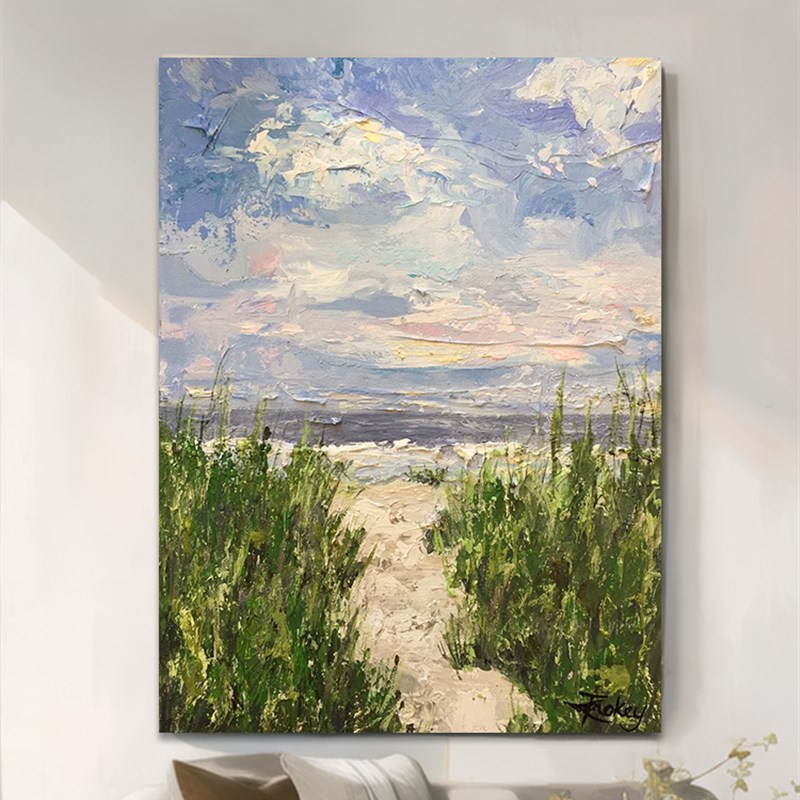 风景石英砂丙烯肌理画抽象纯手绘油画现代简约客厅装饰画高级感图片