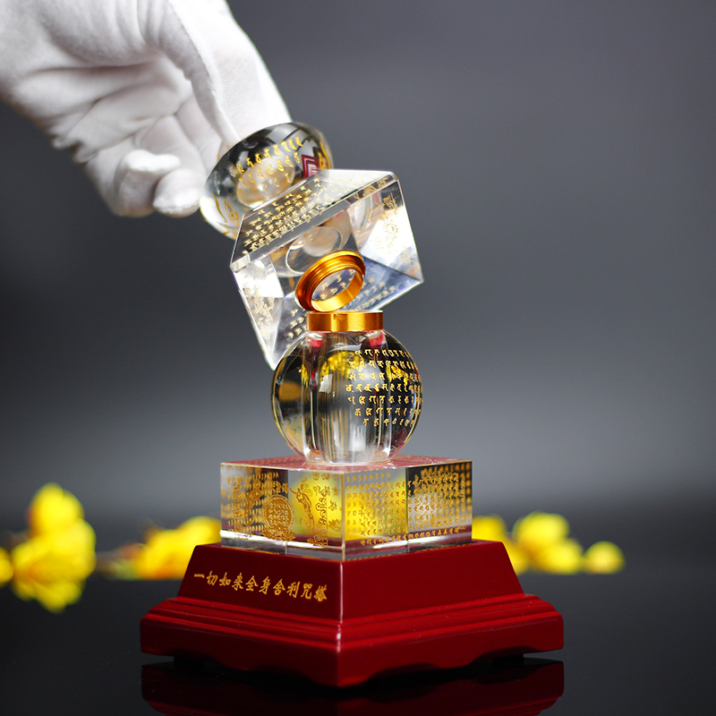 水晶舍利塔密封五轮塔中号装舍利子的塔宝箧印陀罗尼塔木发光底座