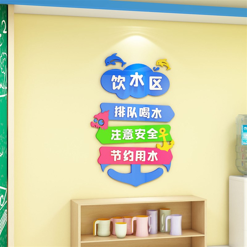 幼儿园喝水区环创区域角布置材料美工建构区教室墙面装饰班级门牌