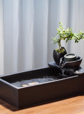 创意流水生财鱼缸循环水微景观喷泉办公室桌面茶几加湿器乔迁礼品