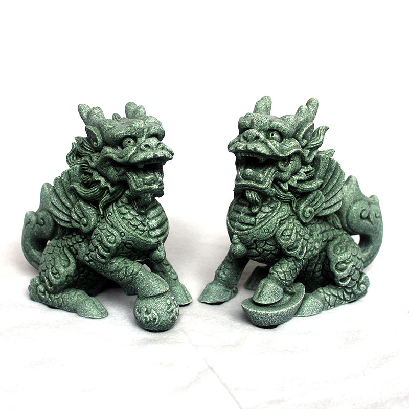 麒麟一对桌面柜子玄关客厅酒柜摆件家居办公室店面石雕饰品摆设