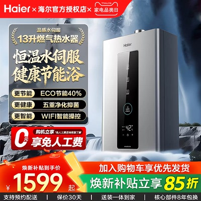 海尔燃气热水器家用天然气13升16升水伺服恒温五分段下置风机节能