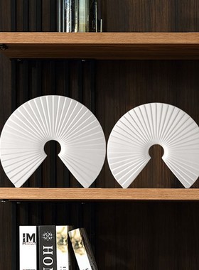新中式扇形陶瓷工艺品桌面装饰办公室摆件样板房软装家居饰品