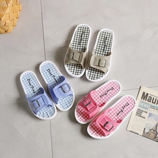 夏季白底女可调节带扣凉拖鞋孕妇经典浴室防滑塑料防滑pvc平底拖