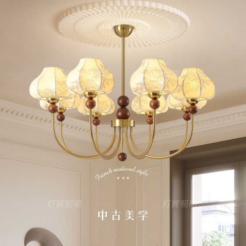 法式中古客厅吊灯布艺花纹大厅主灯别墅壁灯实木复古卧室餐厅灯饰,家装灯饰光源,客厅吊灯,淘宝优惠券,粉丝福利购,淘宝优惠卷