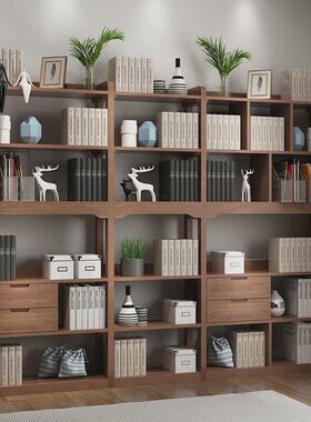 9W全实木书架现代简约多层置物架中式书房学生白色V原木书桌书柜