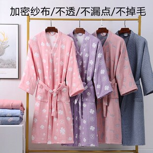 新款浴袍女纯棉纱布成人四层可穿浴巾男吸水浴衣情侣大码睡袍四季
