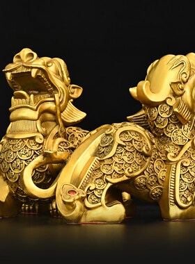 招财纯铜貔貅摆件铜皮休皮丘一对办公室家居客厅店Y铺开业礼品