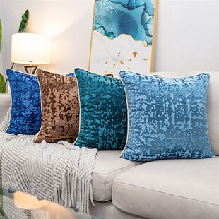 冰花绒抱枕套独立站肌理纹短毛绒压花滚边纯色靠垫套