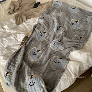 搬砖人的日常上班午休小毯子睡觉小被子四层纱布厚X实空调小盖毯