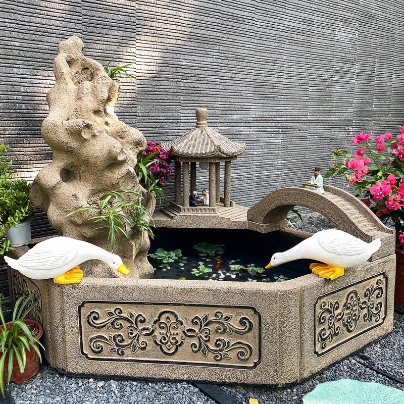 户外大流水景观h循环水摆件鱼池花园室外布置庭院露台造景假山鱼